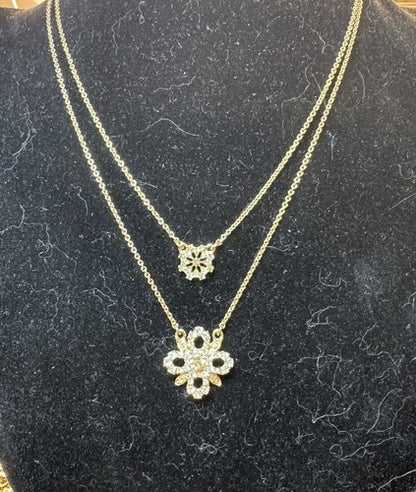 16" MARCHESA YGP Champagne and White Crystal 2 Strand Flower Necklace