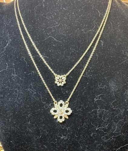 16" MARCHESA YGP Champagne and White Crystal 2 Strand Flower Necklace