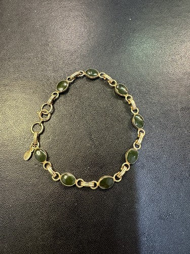 Russell Womens Bracelet 1/20 12k GF Green Semiprecious Gemstone Vtg 50s