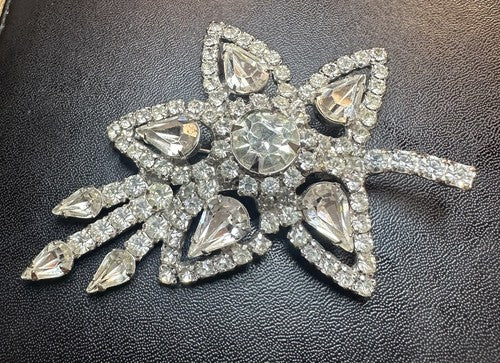 Vintage Rhinestone Statement Brooch Signed GORGEOUS Unsigned Kramer Floral Spray