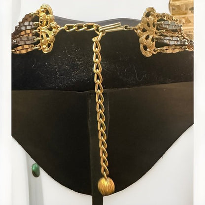 Vintage Faceted Etched Metal Chain Necklace Multi Strand Gold Silver Tone