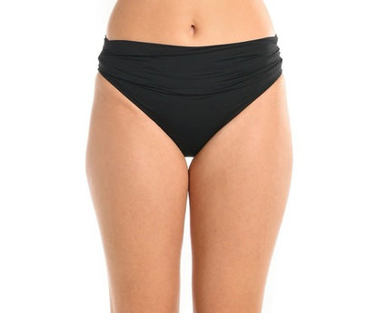 NWT La Blanca Island Goddess Shirred Band Hipster Swimsuit Bottom Wmns 10 Black