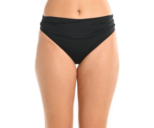 NWT La Blanca Island Goddess Shirred Band Hipster Swimsuit Bottom Wmns 10 Black