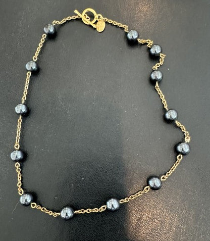 Vintage Carolee Gold Tone Faux Tahitian Pearl Link Chain Necklace 16.5"