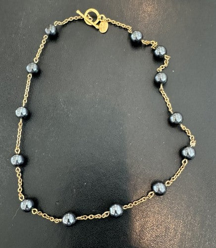 Vintage Carolee Gold Tone Faux Tahitian Pearl Link Chain Necklace 16.5"