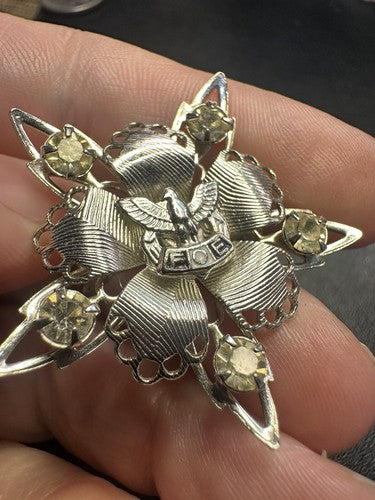 Vintage Fraternal Order of Eagle Aurora Borealis Brooch Pin Lapel   