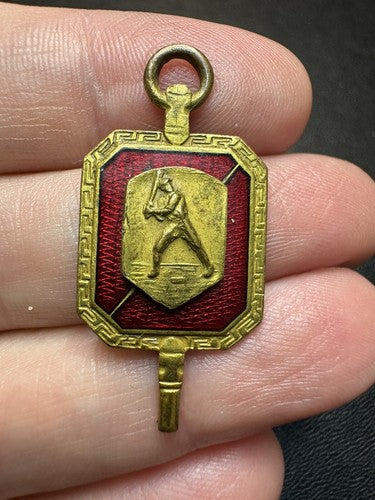 Antique Gold Tone Cloisonné Baseball Key Fob Olympic Trophies Co. NY