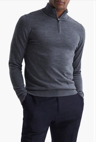 Reiss Blackhall Men's Size Med Long Sleeve Merino Funnel Neck Zip Sweater