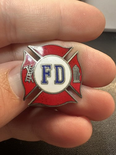 Vintage Fire Department FD Maltese Cross Enamel Lapel Pin Tie Tac/Tack
