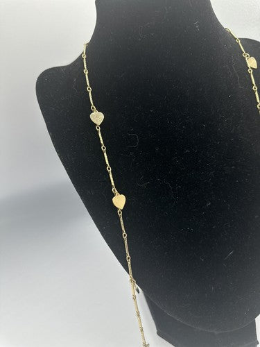 Gold Tone Vintage Long Dangle Heart Station Link Necklace