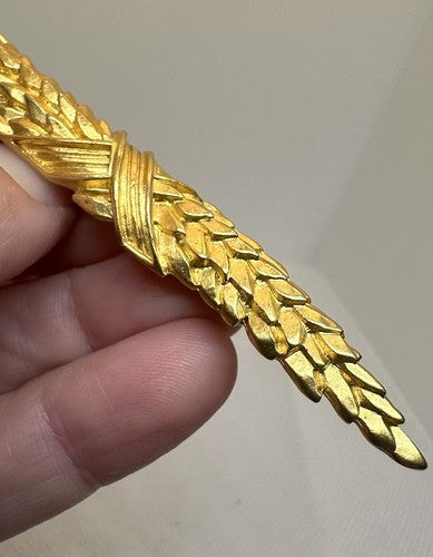 Big VTG 90s Karl Lagerfeld Gold Wheat Bar Brooch Pin 4.75” Runway Couture