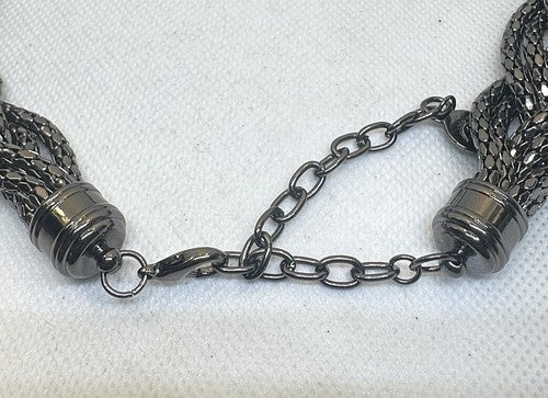 Graziano Gunmetal Dragonscale Large Braided Statement Necklace 22.5”