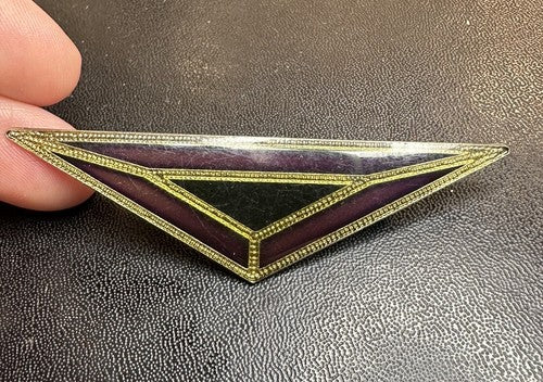 Vintage Pierre Bex Gold Purple Black Art Deco Triangle Brooch Pin Bold