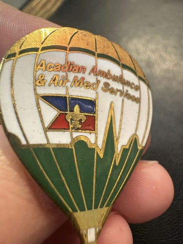 Vintage Acadian Ambulance & Air Med Services Hot Air Balloon Lapel Pin RARE