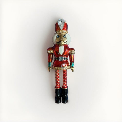 Avon Nutcracker Articulated Pin Red Enamel Rhinestone Toy Solider Brooch VTG