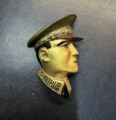 Vintage WWII General Douglas MacArthur Bust Celluloid Pin Pin Back Brooch Nice!