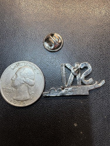 Vintage SKI Rhinestone Silver Toned Lapel Pin