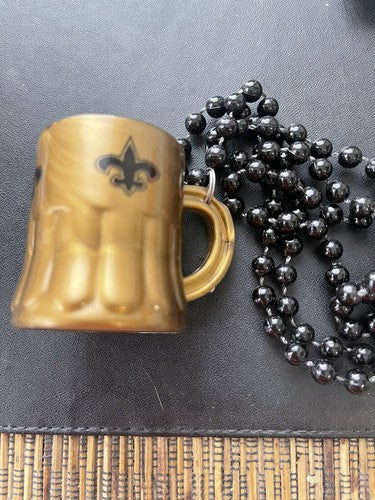 New Orleans Saints Shot Glass Mardi Gras Bead Necklace