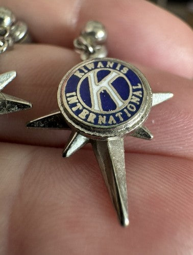 Vintage Kiwanis International Starburst Earrings Silver Tone Logo RARE HTF