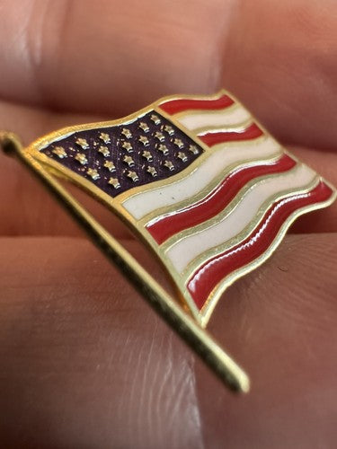 14k Solid Gold Enamel American Flag Lapel Pin Brooch Tie Tack I LOVE USA on Back