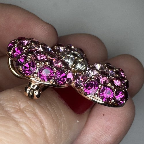 Signed Nolan Miller Ombre Pave Pink Purple Rhinestone Flower Pendant Brooch Pin