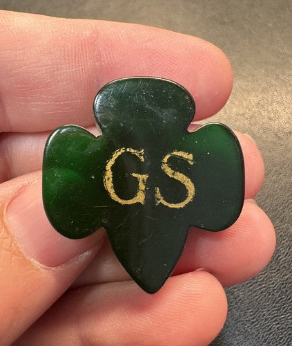 Vintage Girl Scouts Bakelite Look Dress Clip Badge Pin Green Gold