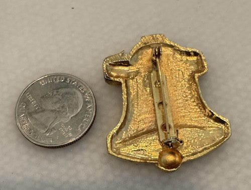 Vintage Liberty Bell Gold Tone Enamel Pin Brooch Patriotic USA