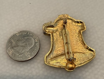 Vintage Liberty Bell Gold Tone Enamel Pin Brooch Patriotic USA