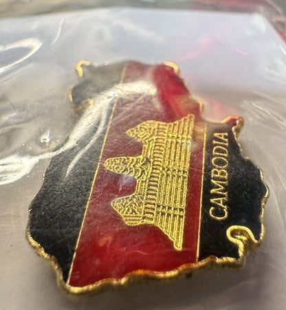 CAMBODIA Country Shaped Cambodian Khmer Metal Flag Lapel Pin Badge NEW Old Stock