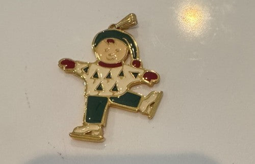 VTG Wallace Silversmiths Ice Skating Boy Child Enamel Christmas Ornament Skater