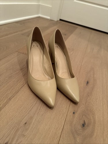 Marc Fisher LTD ZALA BLOCK HEEL POINTY TOE PUMP Light Natural Leather Size 9