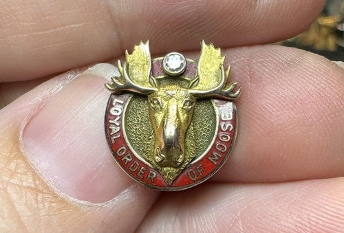 Antique 10k Yellow Gold LOYAL ORDER OF MOOSE PIN Gordon Miller Diamond Detail