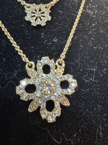 16" MARCHESA YGP Champagne and White Crystal 2 Strand Flower Necklace