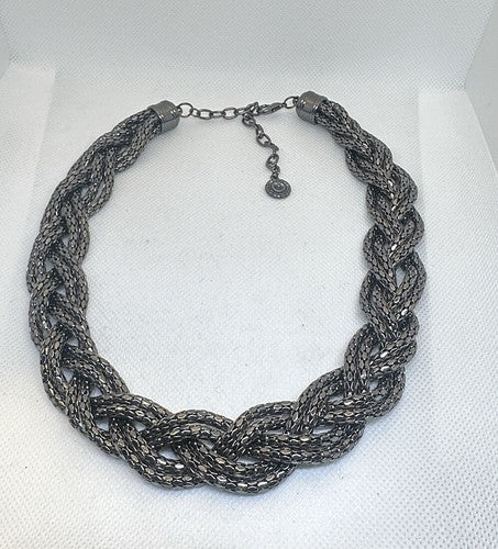 Graziano Gunmetal Dragonscale Large Braided Statement Necklace 22.5”