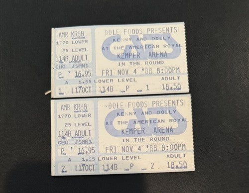 Vintage Lot Of 2 Kenny Rogers & Dolly Parton Concert Tickets Nov 4 1988 KCMO