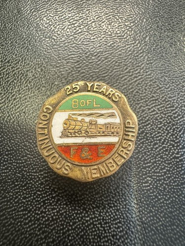 Vintage 14k G.F. enamel Brotherhood of Locomotive Firemen and Enginemen Pin 25yr