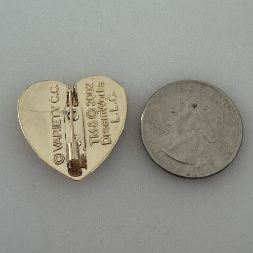 VTG Dreamworks Variety Club Shrek Fiona Donkey Heart Shaped Gold Tone Pin NOS