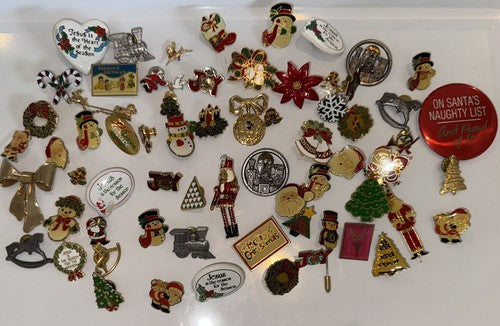 Christmas Lapel Flat Brooch Pin Lot Vintage to Modern 65 pcs