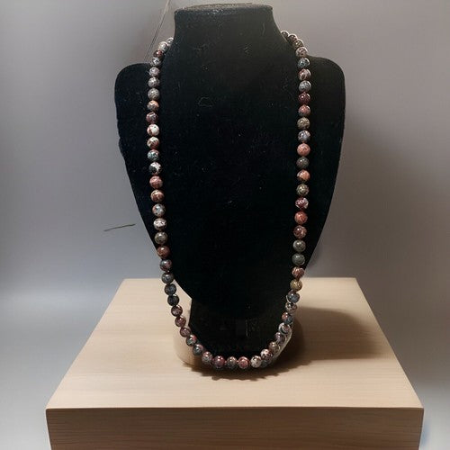 Gorgeous Vintage Estate Brecciated Jasper Hand Knotted Beaded Necklace 10mm 30”