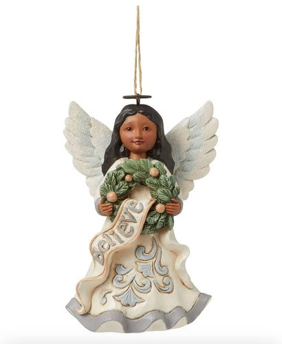 Jim Shore African American White Woodland Believe Angel Ornament-6010355