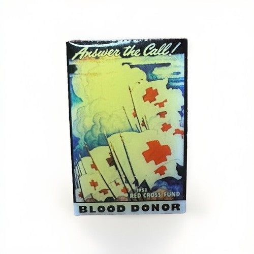 Red Cross Lapel Pin Blood Donor Answer the Call! Commemorating 1932 Poster RARE