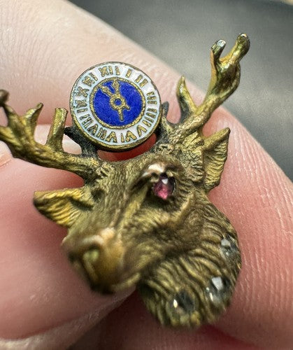 Antique Elks 3 Stone Screw Back Pin B.P.O.E. Elk Club