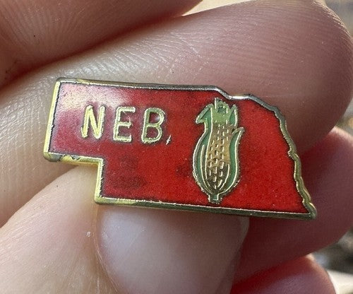 Vintage Nebraska Corn Souvenir Lapel Hat Pin Cornhuskers Red Enamel