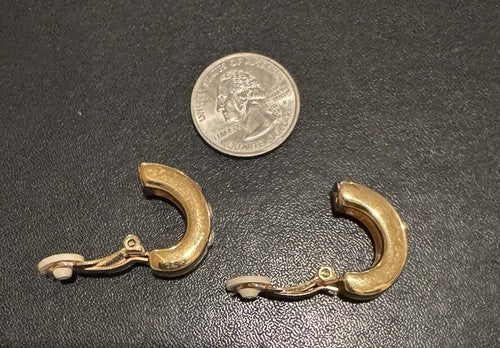Vintage Swarovski Chunky Half Hoop Crystal Gold Clip On Earrings