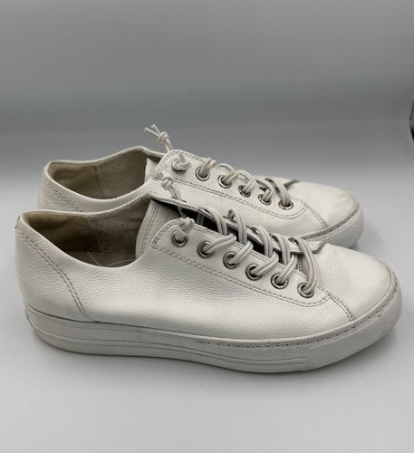 $420 Paul Green Hadley Platform Sneaker white leather silver 7.5 (2) (TD21)