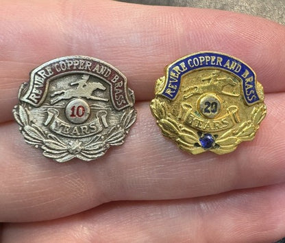 Vtg Revere Copper & Brass 10 and 20 Year Employee  Pins