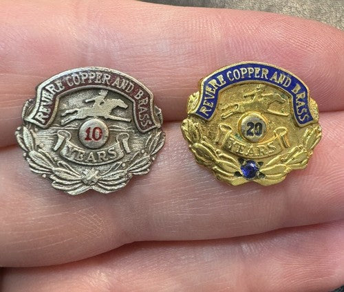 Vtg Revere Copper & Brass 10 and 20 Year Employee  Pins