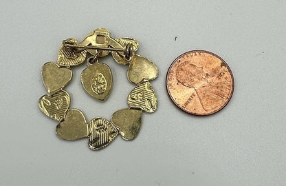 Vintage VIRGIN MARY MIRACULOUS MEDAL Heart Wreath Dangle Gold Tone Brooch