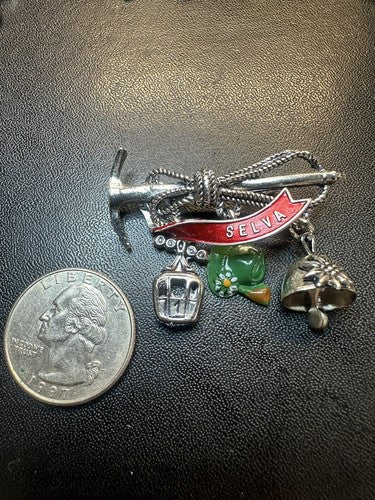 Vintage Selva Sëlva Italy Oktoberfest Tyrol Hat Pin Gondola Bell Ski Rope