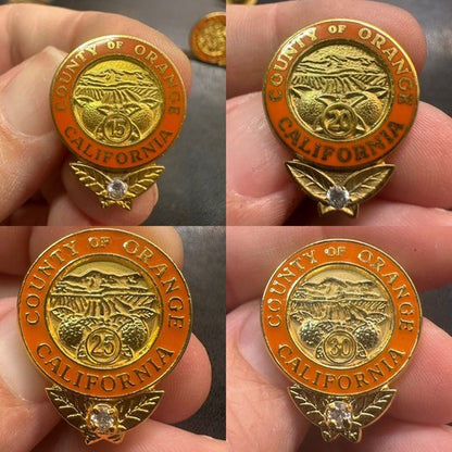 County of Orange California 15 20 25 30 Year Employee Service Award Lapel Pins